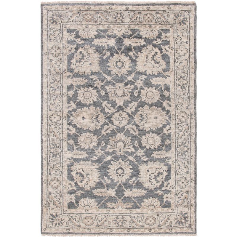 Hand-Knotted Wool Southwestern 8' x 10' Dark Grey & Beige Area Rug