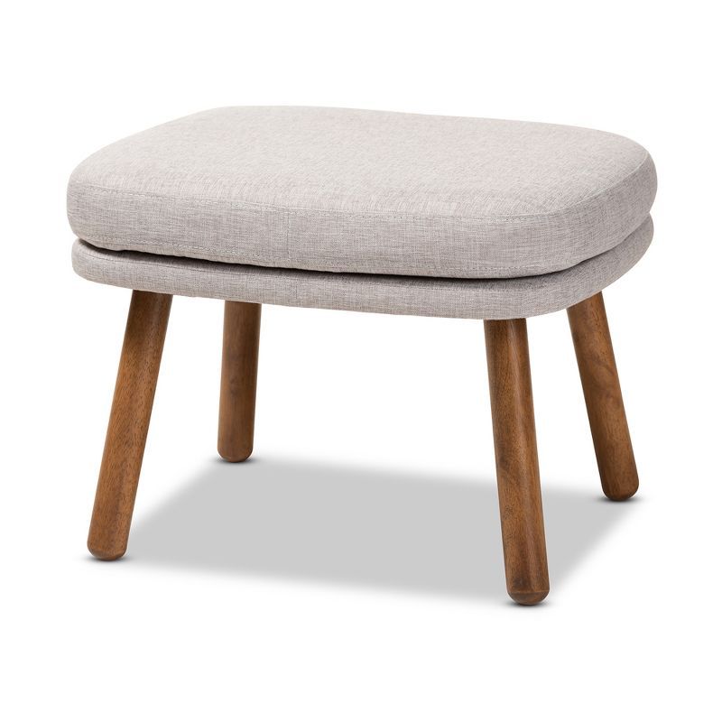 Mid-Century Modern Greyish Beige Fabric Ottoman with Walnut Legs