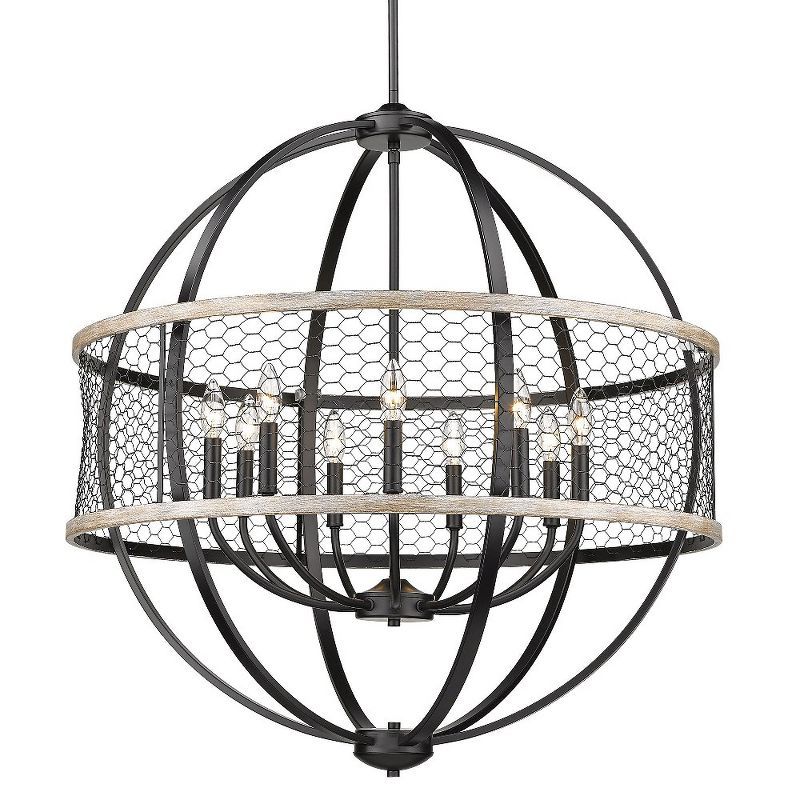 Rustic Black Metal 9-Light Chandelier with Mesh Shades