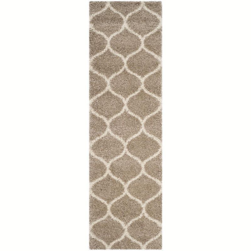 Beige and Ivory Synthetic Shag Runner Rug, 2'3" x 10'