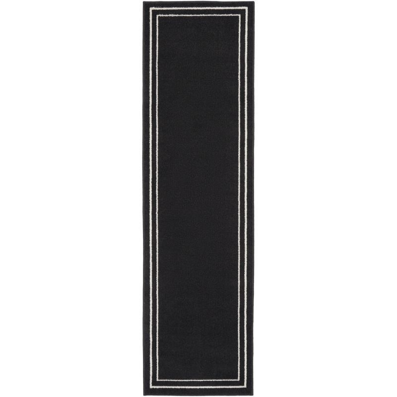 Contemporary Black Ivory Double Bordered Runner Rug 2'2" x 7'6"