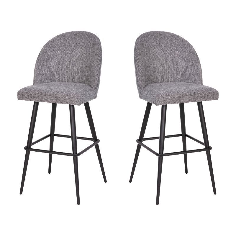 Adjustable Gray Faux Linen Barstools with Steel Frame - Set of 2