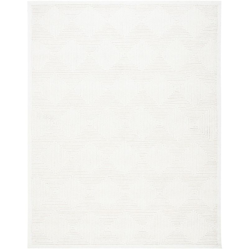 Ivory Geometric Handmade Wool Area Rug, 9' x 12'