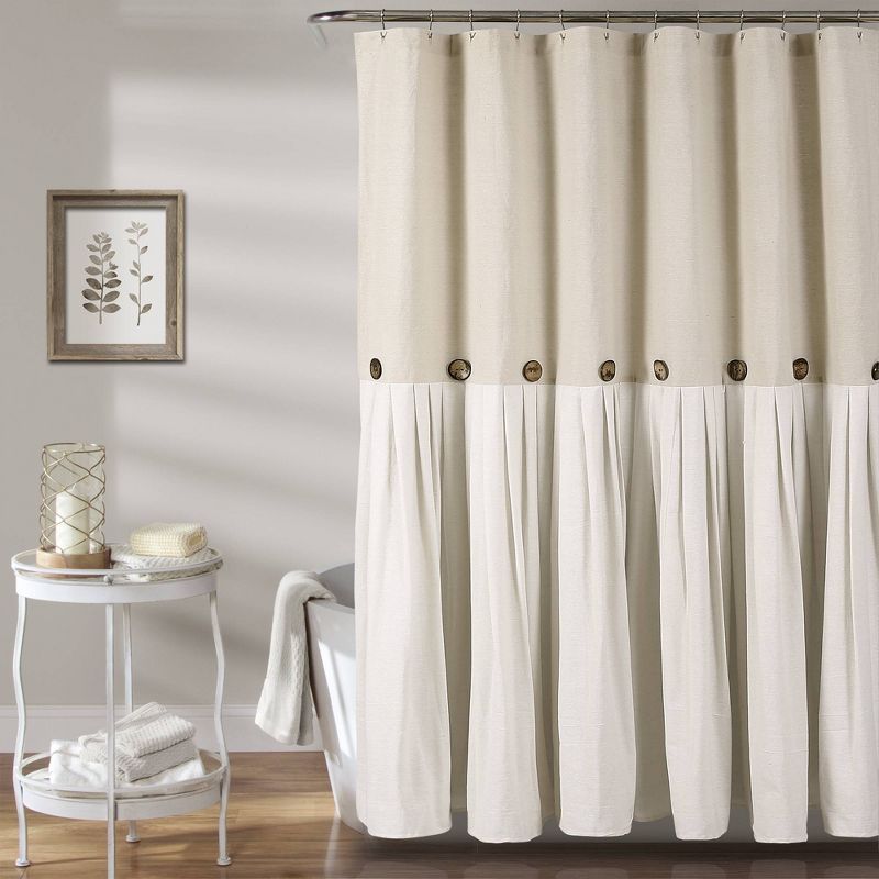 72"x72" Linen Button Shower Curtain Beige - Lush Décor: Cotton Blend, Machine Washable, Plain Weave Fabric