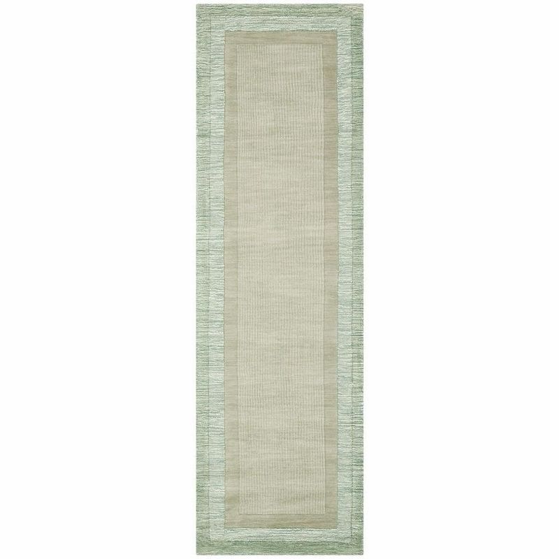 Green and Beige Wool Hand-Tufted Runner Rug 2' 3" x 8'