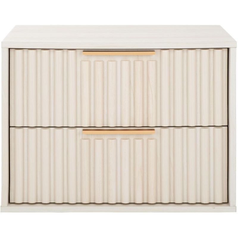 Lylia White and Gold 2-Drawer Fluted Nightstand