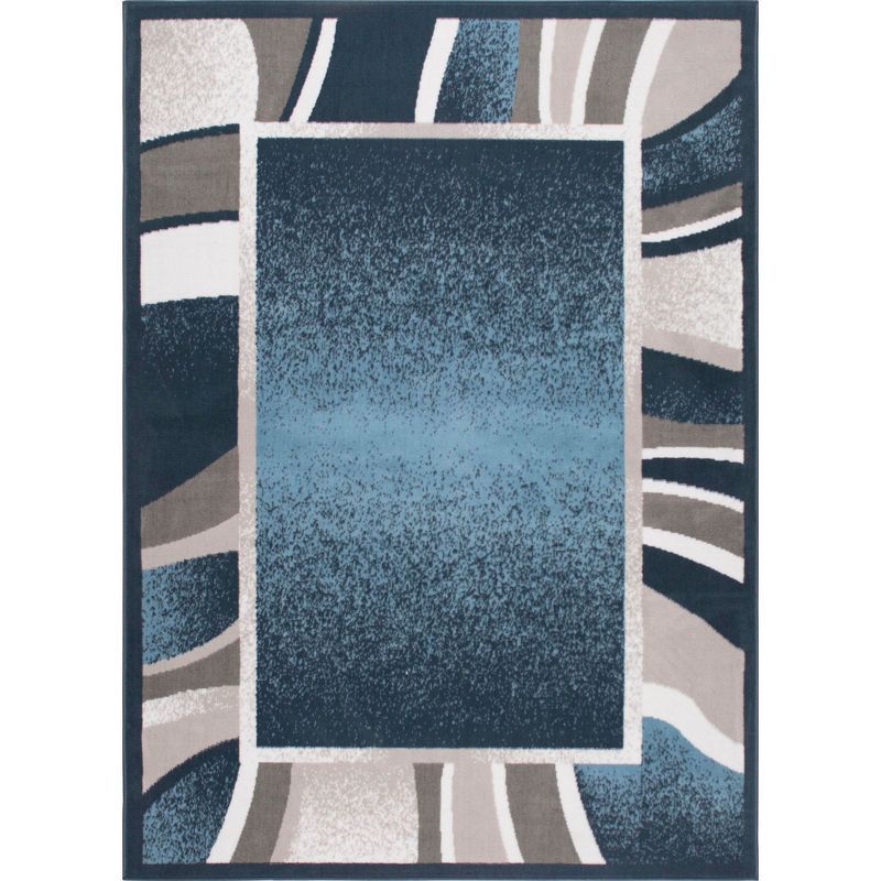 Blue and Gray Abstract Border Area Rug, 7'8"x10'7"