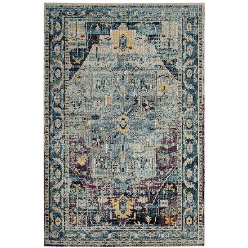 Mystic Medallion 60'' Blue and Teal Easy-Care Area Rug