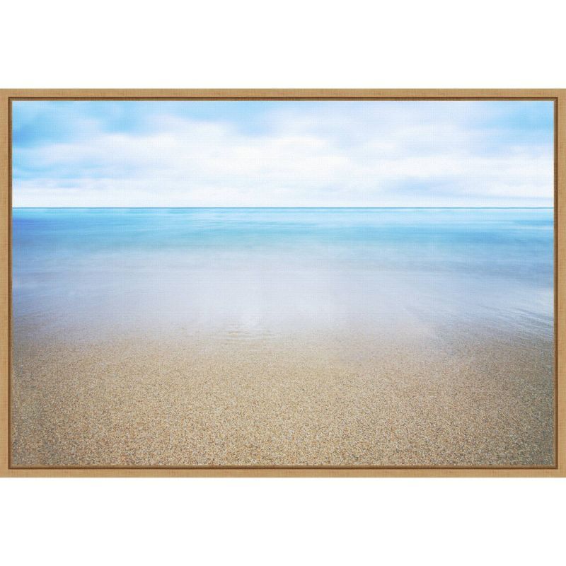 27" x 19" Blue and Tan Framed Canvas Seascape Print