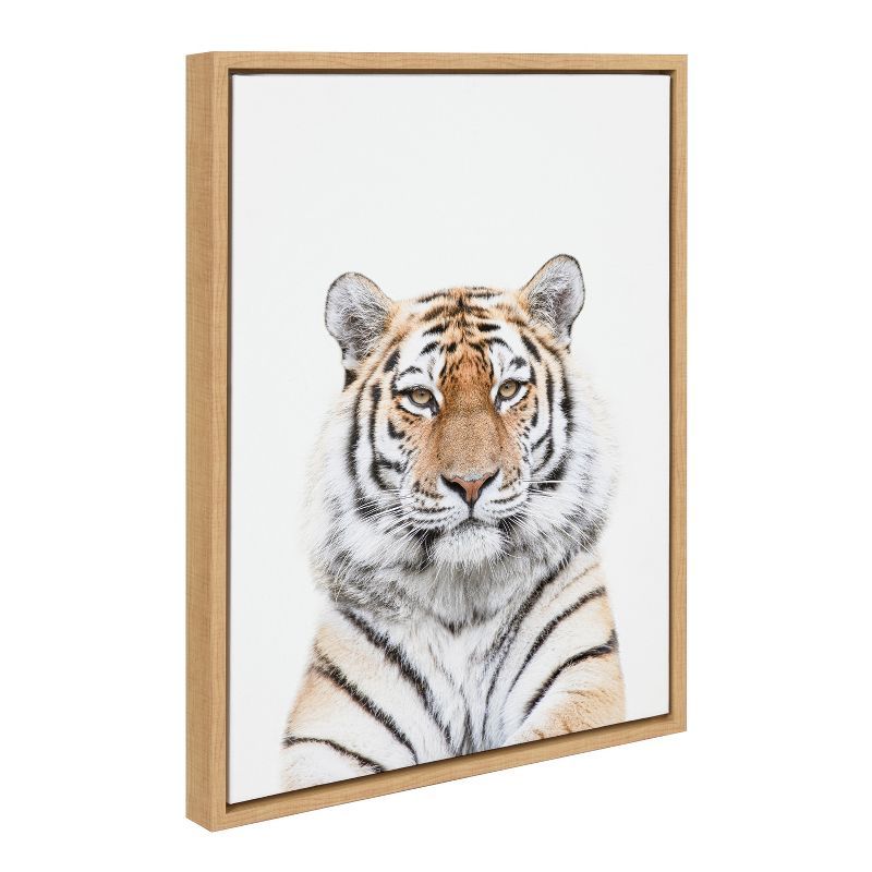 Natural Framed Tiger Portrait Canvas Wall Art