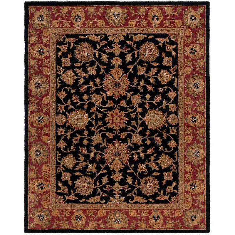 Elegant Heritage Hand-Tufted Black Wool Rectangular Rug 6' x 9'