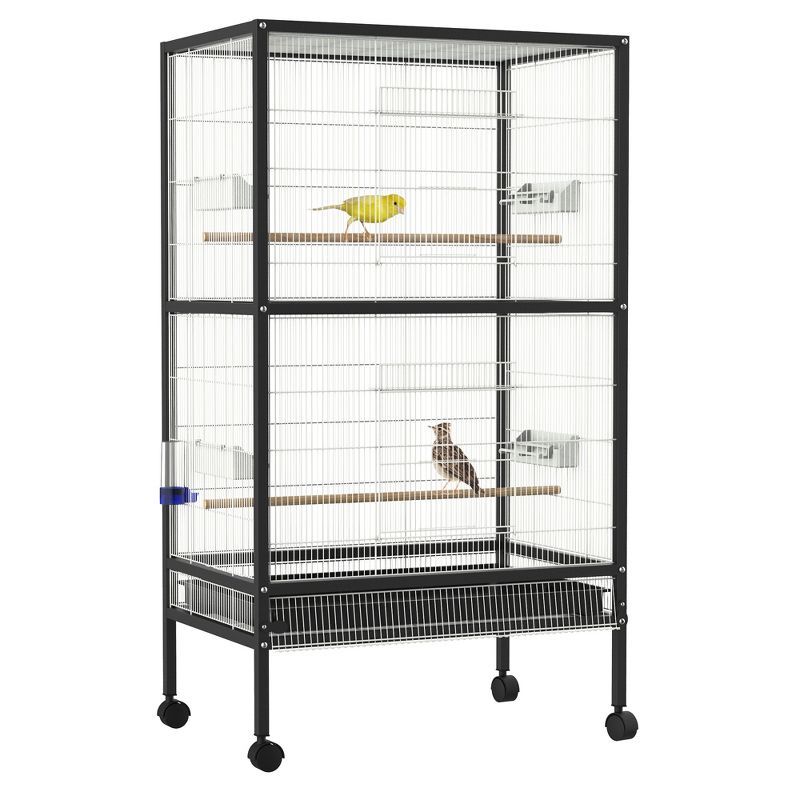 PawHut 54" Black Iron Rolling Aviary Bird Cage with Stand