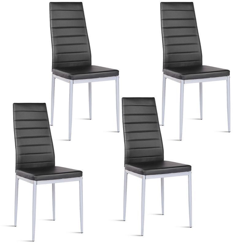 Set of 4 Black Faux Leather High Back Side Chairs