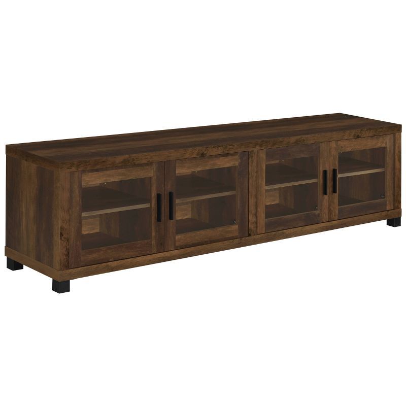 Sachin Dark Pine 4-Door TV Console with Glass Doors