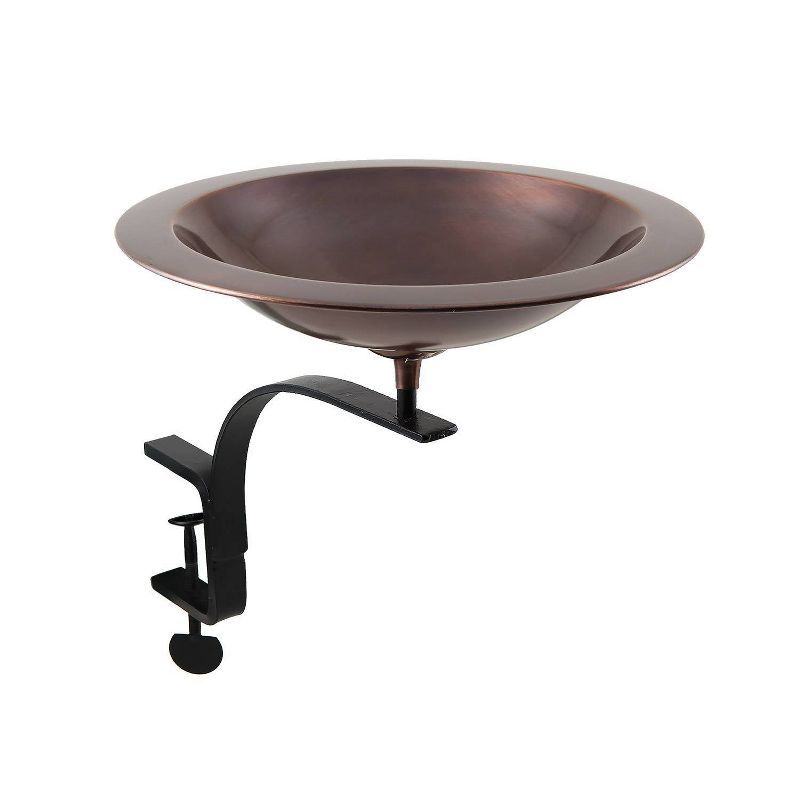 15'' Antique Copper Metal Rail-Mounted Birdbath