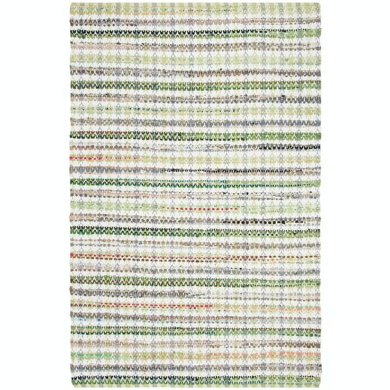 Green Multi Handwoven Wool Cotton Area Rug 5' x 8'