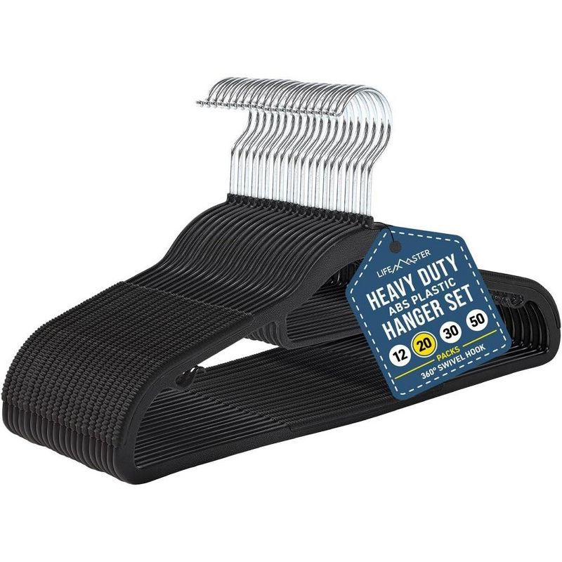 LifeMaster Black Heavy Duty ABS Plastic Hangers with 360° Swivel Hook - Pack of 20