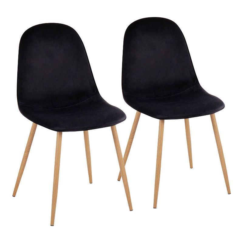 Set of 2 Black Velvet Upholstered Side Chairs with Metal Legs