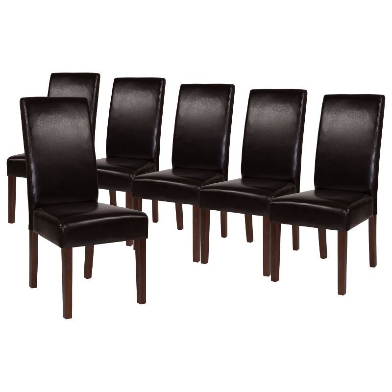 Brown LeatherSoft Upholstered Parsons Side Chairs, Set of 6