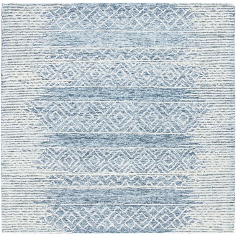 Metro 6' Square Blue Hand-Tufted Wool Area Rug