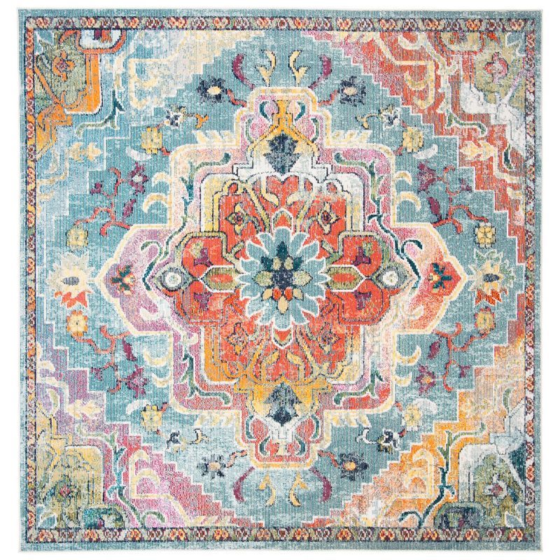 Light Blue Floral Synthetic Square Area Rug