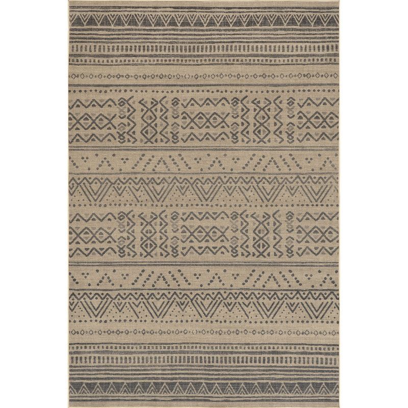 Beige and Gray Tribal Stripe Washable Area Rug