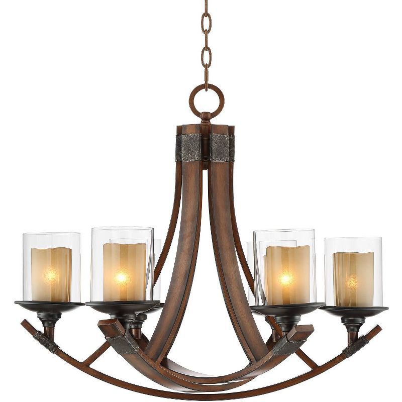 Mahogany and Bronze Rustic Candle Chandelier with Glass Shades