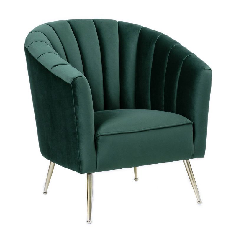 Rosemont Barrel Velvet Accent Chair in Lush Green with Gold Legs