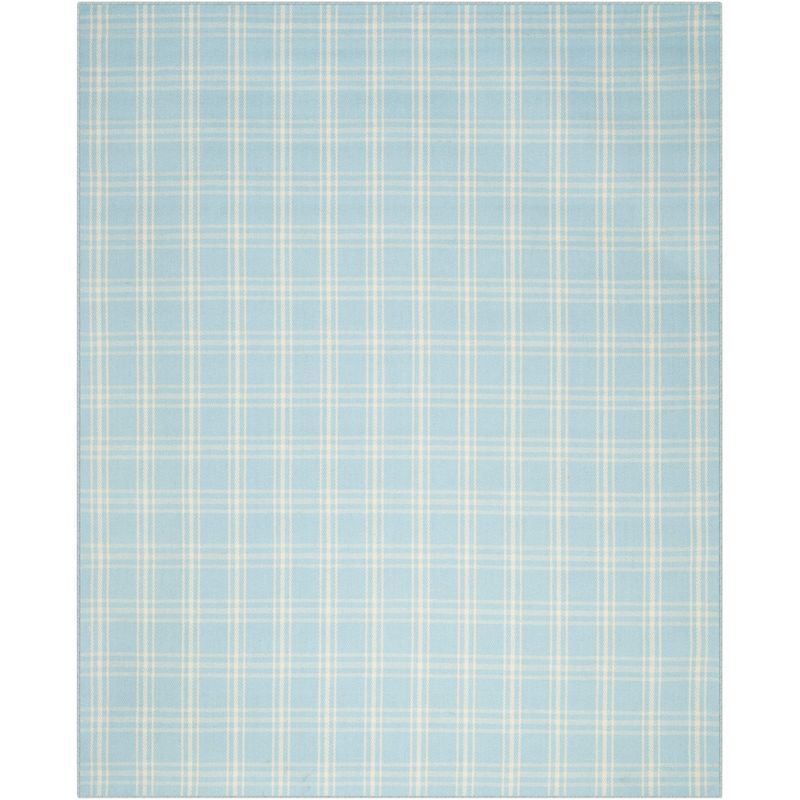 Light Blue Handwoven Kilim Wool Rug 8' x 10' - Reversible and Stain-Resistant