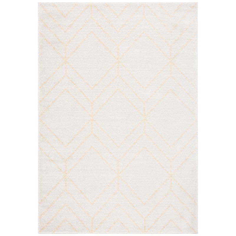 Chic Ivory & Gold Geometric Easy-Care Synthetic Area Rug - 5'1" x 7'6"