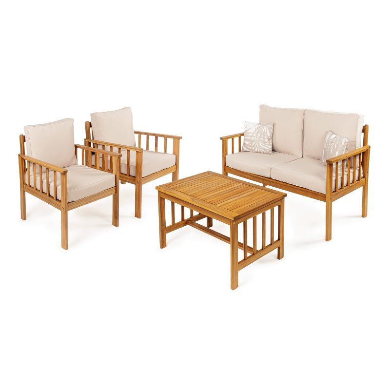 Everly 4-Piece Beige Acacia Wood Outdoor Patio Set