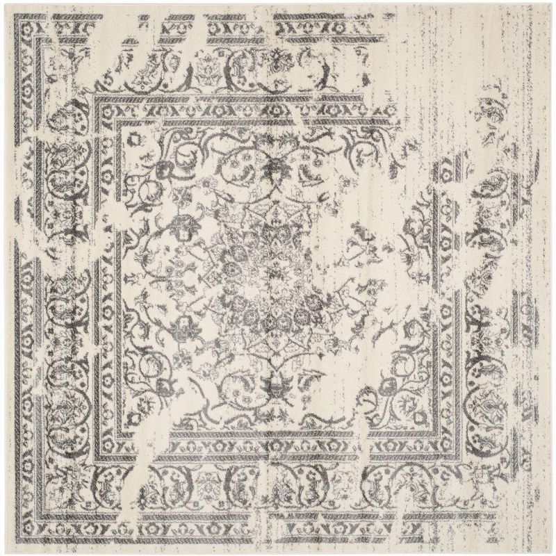 Ivory and Silver Square Synthetic Traditional Area Rug