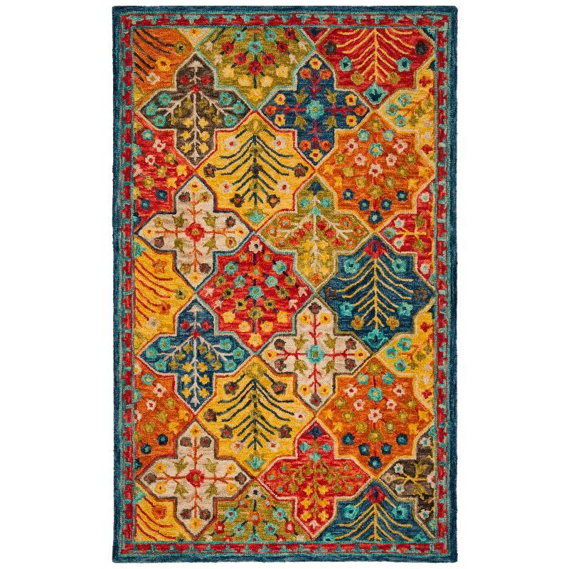 Aspen Blue and Orange Handmade Wool Area Rug