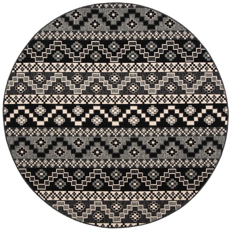 95" Black Synthetic Floral Round Washable Rug