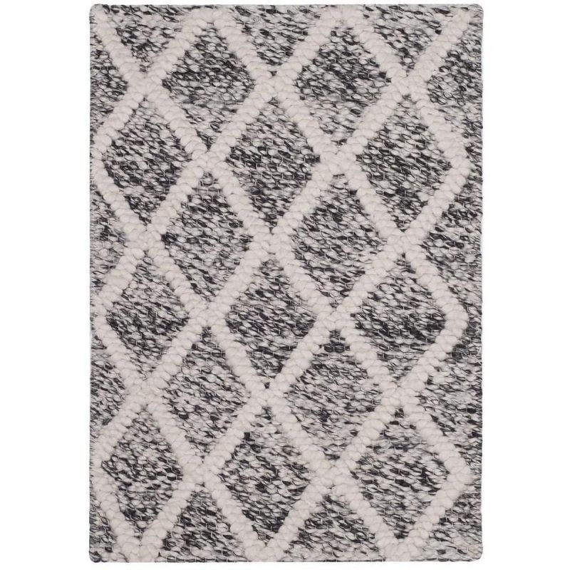 Ivory and Black Hand-Tufted Wool Geometric Area Rug 2' x 3'