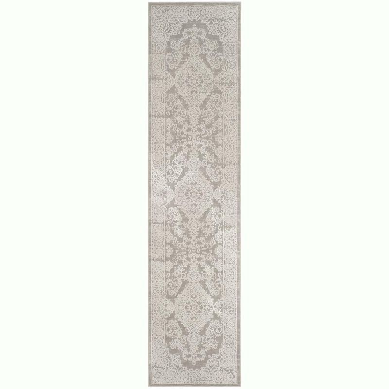 Vintage Grey and Beige Hand-knotted Viscose Runner Rug