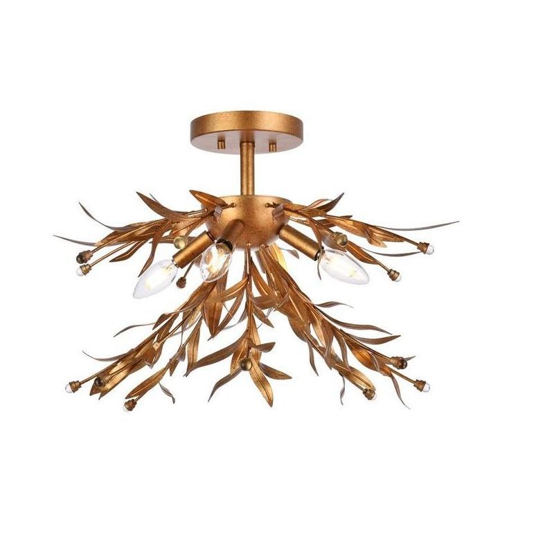 Priscilla Gold Leaf Hand-Painted 4-Light Crystal Flush Mount