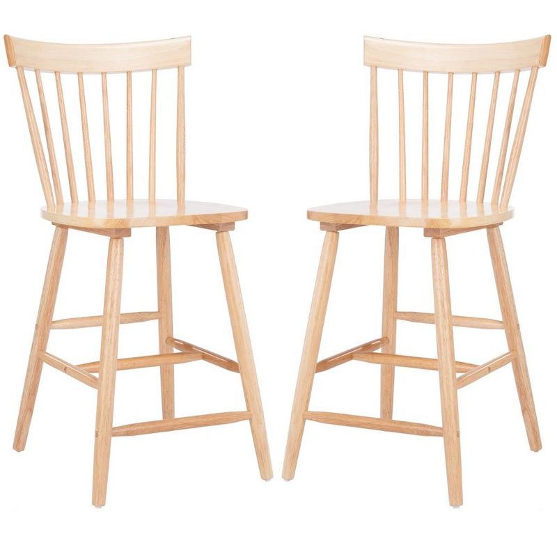 Natural Rubberwood Spindle Back Counter Stools, Set of 2