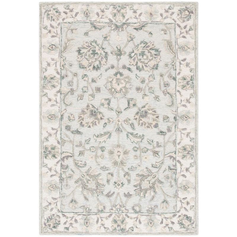 Ivory and Light Blue Hand-Tufted Wool Area Rug 4' x 6'