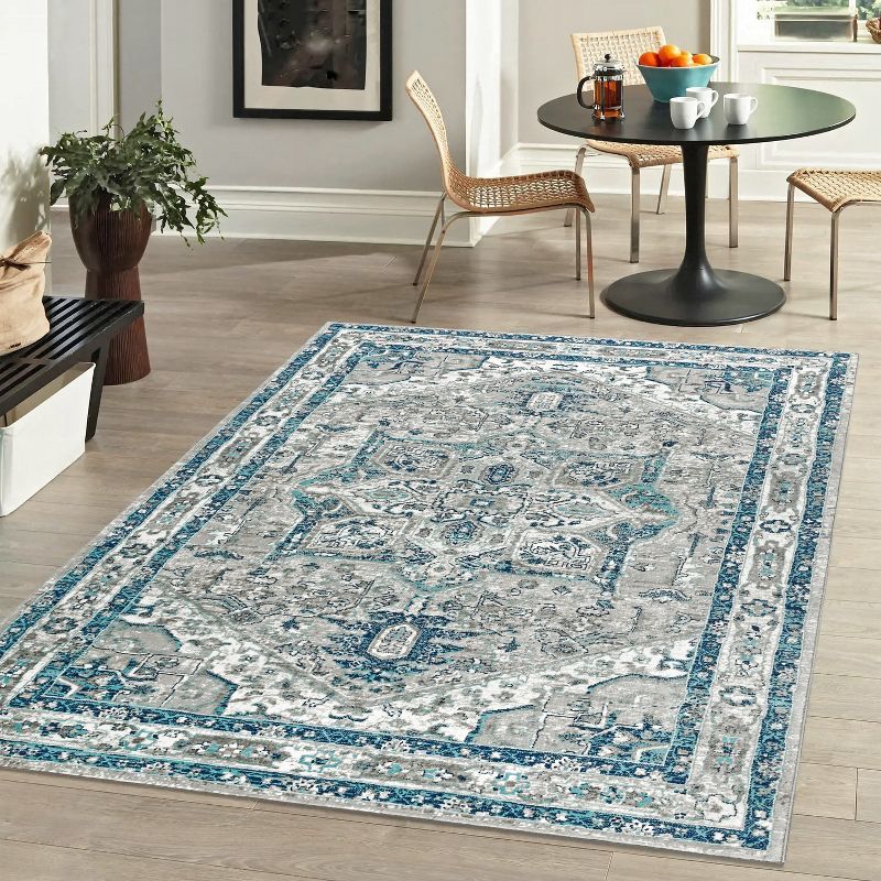 Gray and Blue Vintage Medallion Area Rug