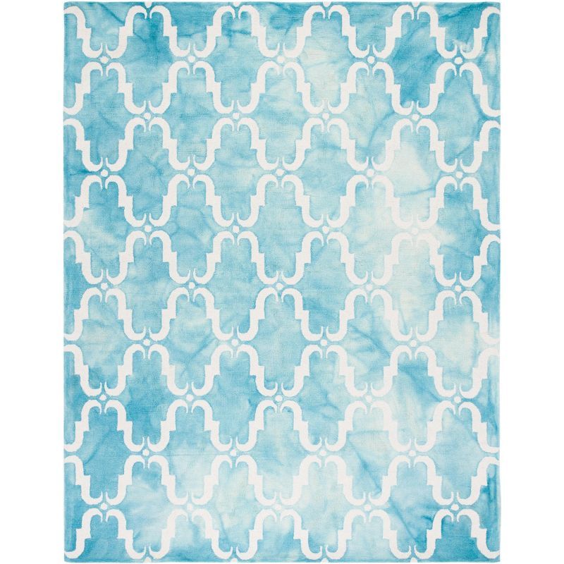 Ivory and Turquoise Hand-Tufted Wool Area Rug 8' x 10'