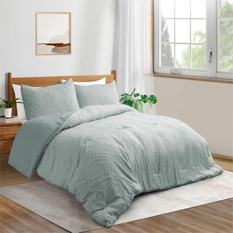 Twin Green Microfiber Reversible Geometric Comforter Set