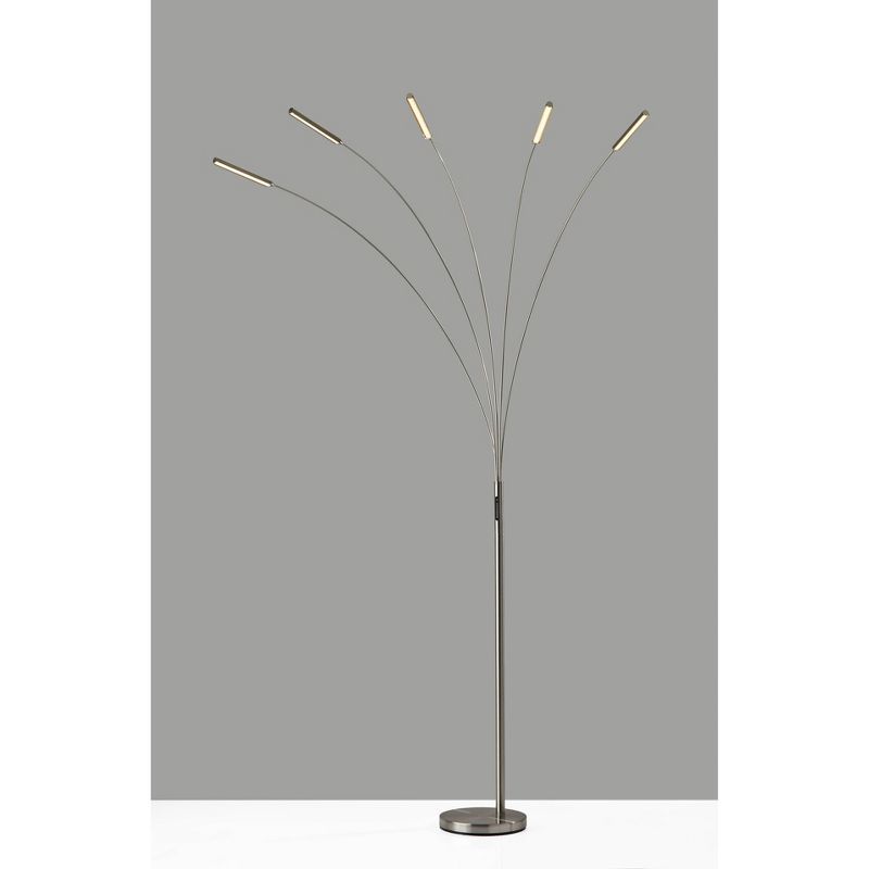 Zodiac Brushed Steel Multi-Head Adjustable Arc Floor Lamp