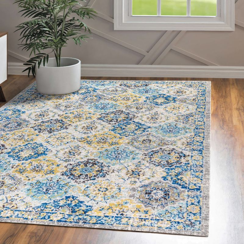 Blue and Multicolor Synthetic 8' x 10' Reversible Area Rug