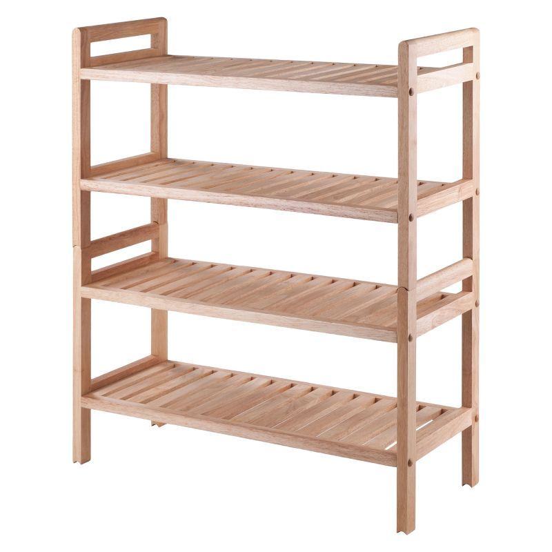 Natural Wood Stackable 4-Tier Shoe Rack