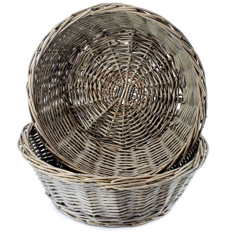 Gray-Washed Round Wicker Bread Baskets, Set of 2