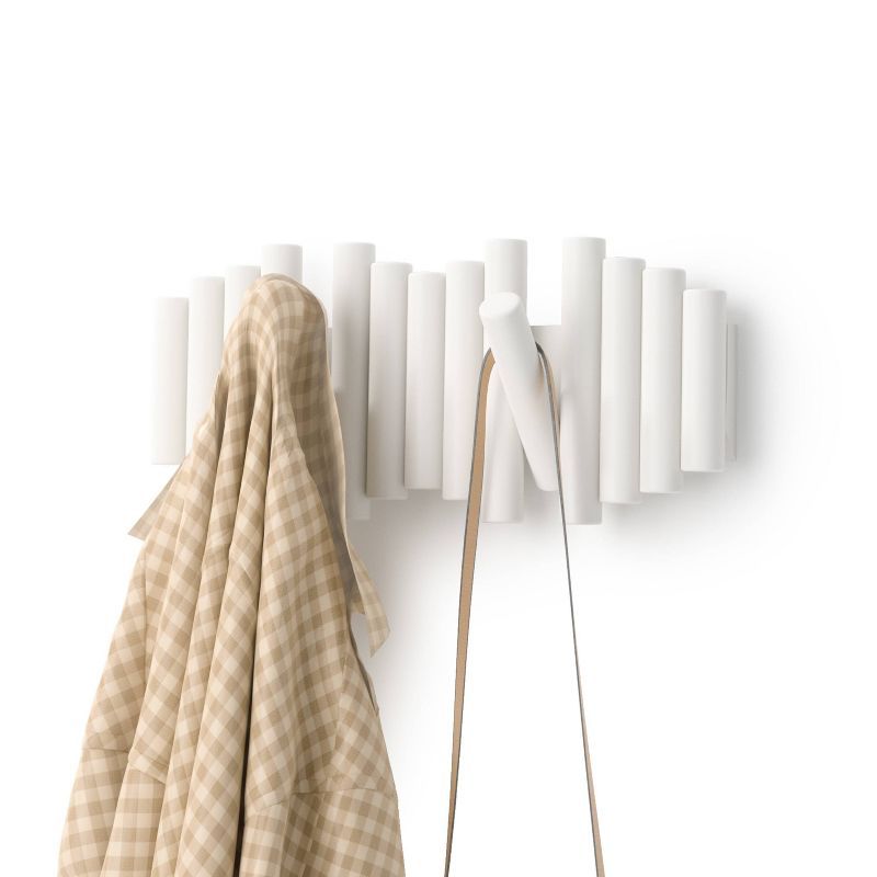 White Foldable Pine Wood Wall Hook Rack