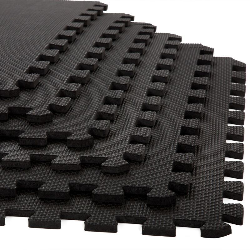 Black Interlocking EVA Foam Floor Tiles, 24" x 24", 6-Pack