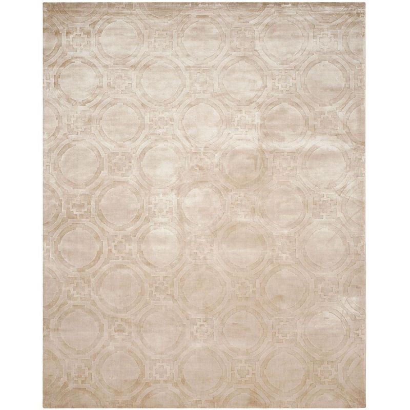 Beige Geometric Hand Loomed Viscose Silk 8' x 10' Area Rug