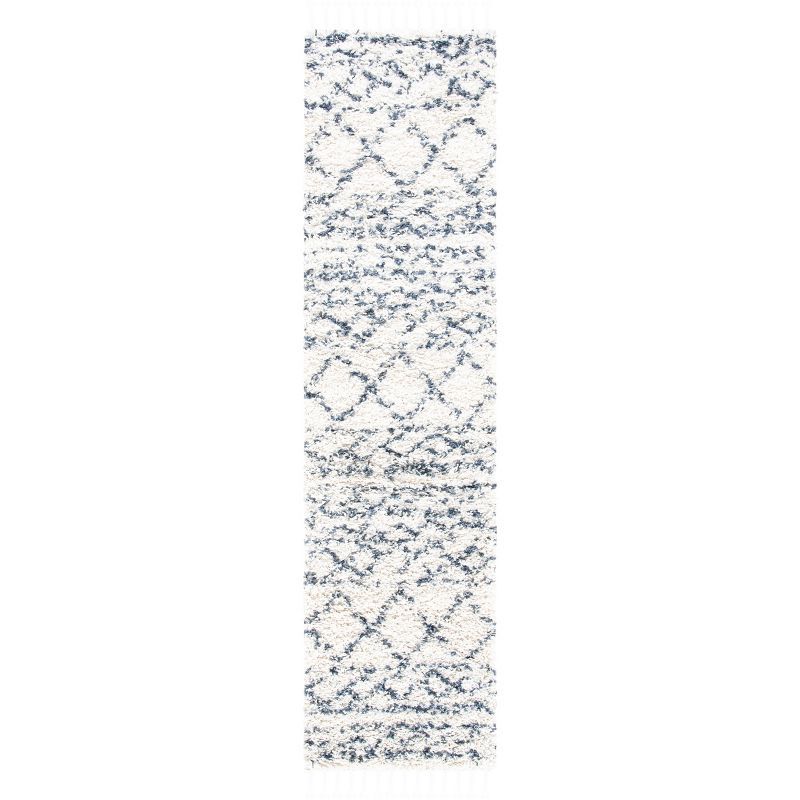 Ivory Geometric Shag Rug with Non-Slip Feature - 2'x8'